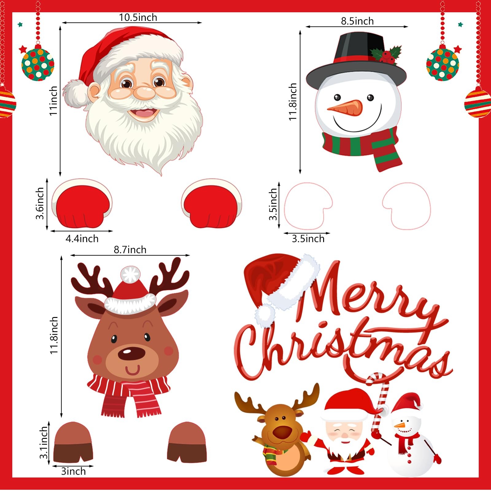 3 Pcs Christmas Fence Peeker Decor with Light Santa Snowman Elk Gingerbread M…