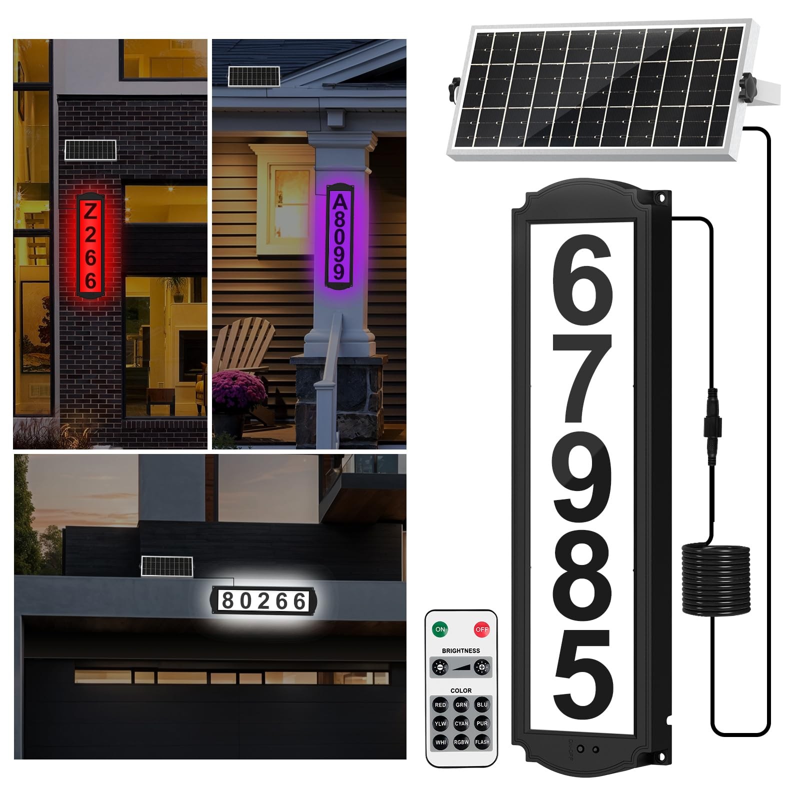 Solar House Numbers with Separate Panel, IP65 Waterproof LED Illuminated Addr…