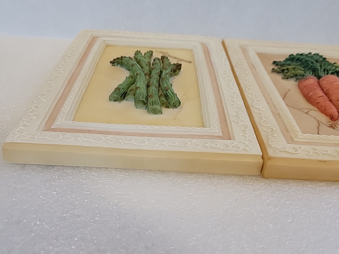Vtg 3D Vegetable Wall Art Lot 3 Carrot Asparagus Artichoke Kitchen Decor 5×7