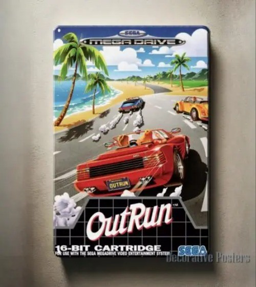 Outrun Mega Drive Retro Video Game Metal Poster Tin Metal Signs