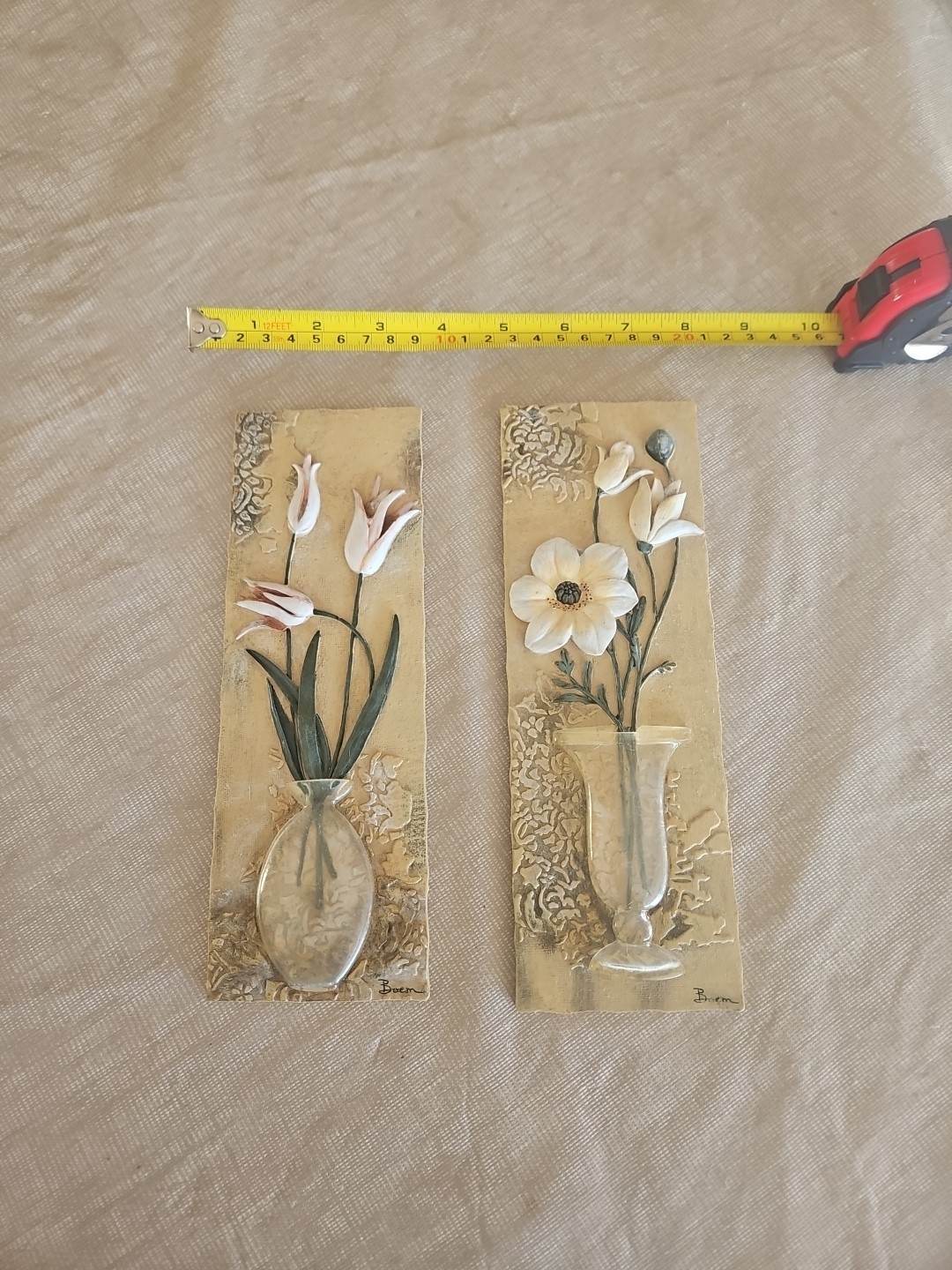 Vintage Boem Flowers In A Vase 3D Wall Hangings Art Deco Plaques Set Of 2