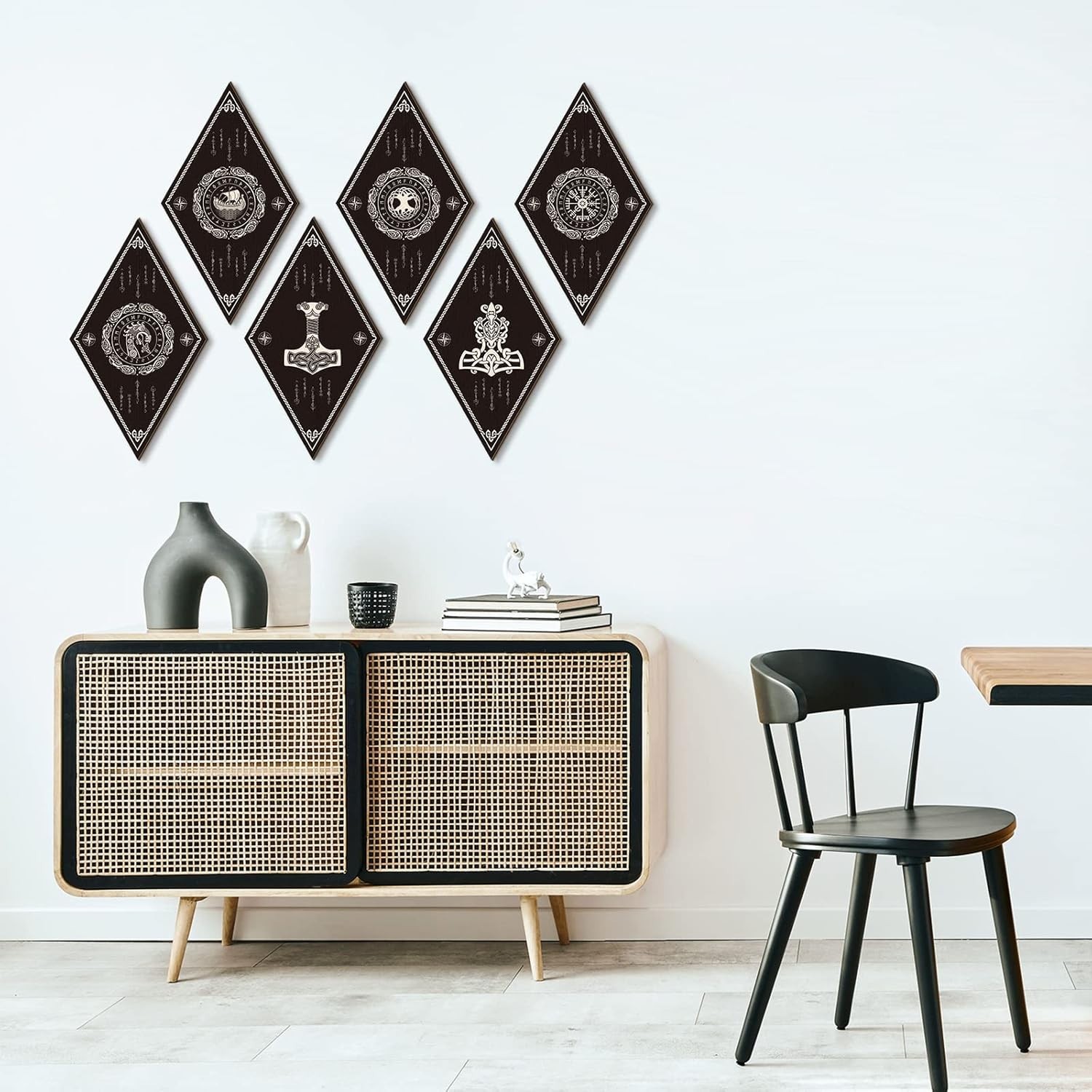 6 Pcs Nordic Viking Rune Wall Art – Engraved Wooden Signs for Home Decor