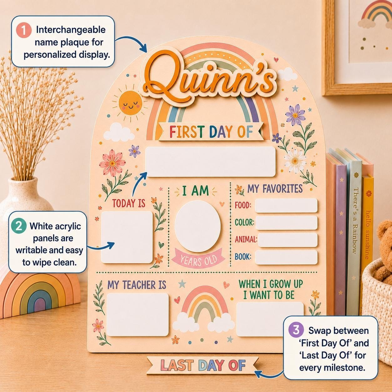 Personalized First & Last Day of School Sign, Kids Back to School Board