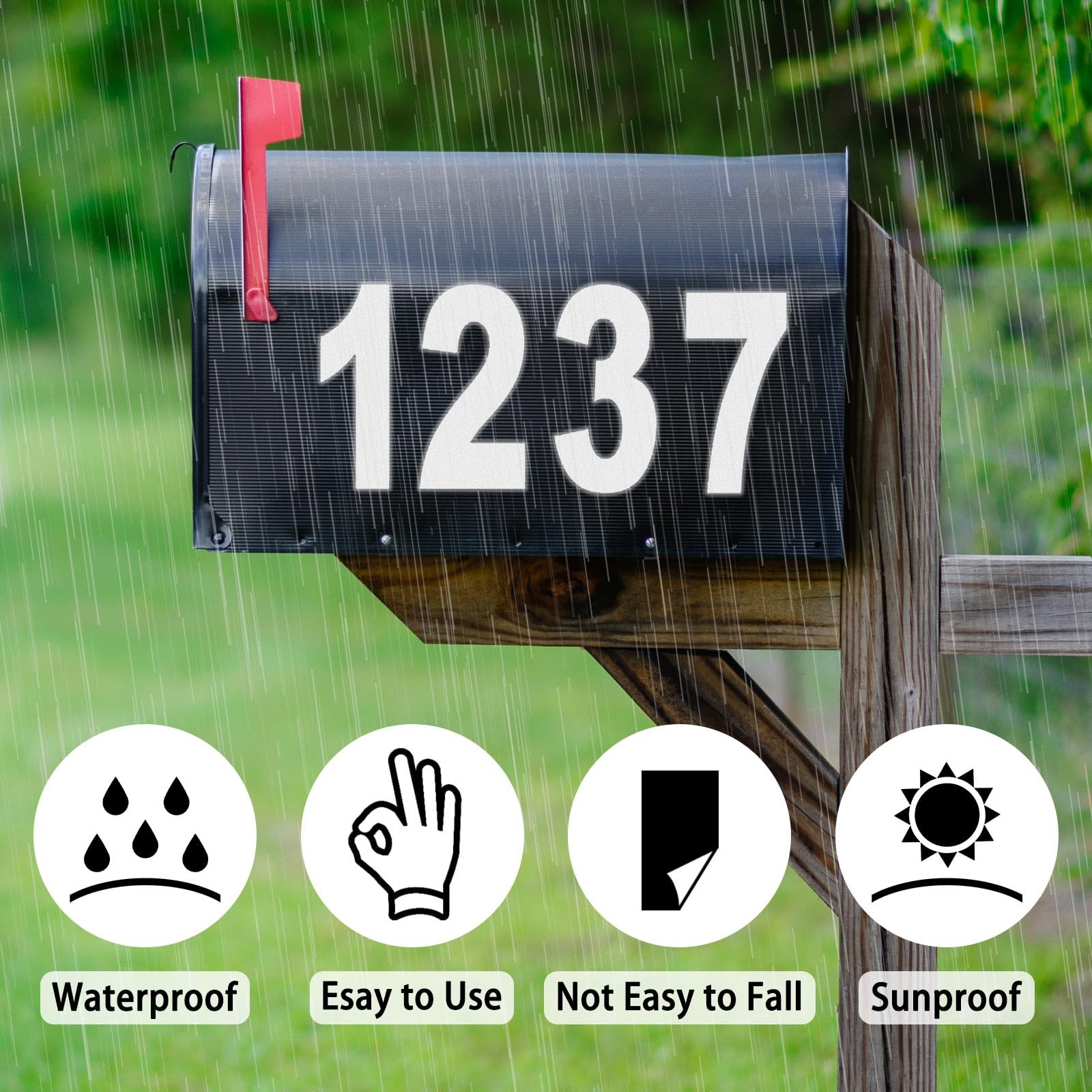 4 inch Reflective Mailbox Numbers Sticker (0-9, 5 Sets) for Outside, Strong Self