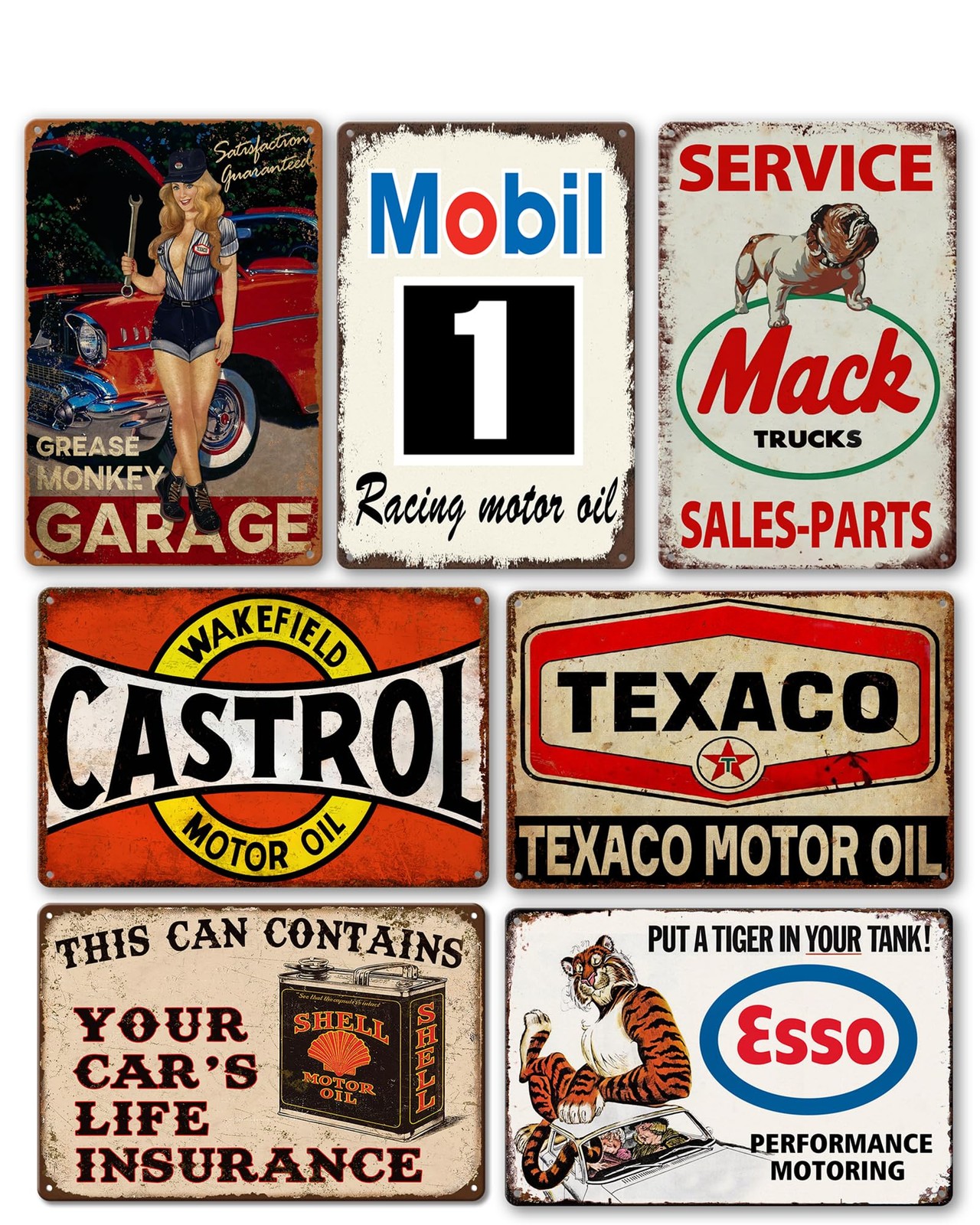 Vintage Metal Garage Signs for Men, Gas Station Tin Small Signage, Multicolor