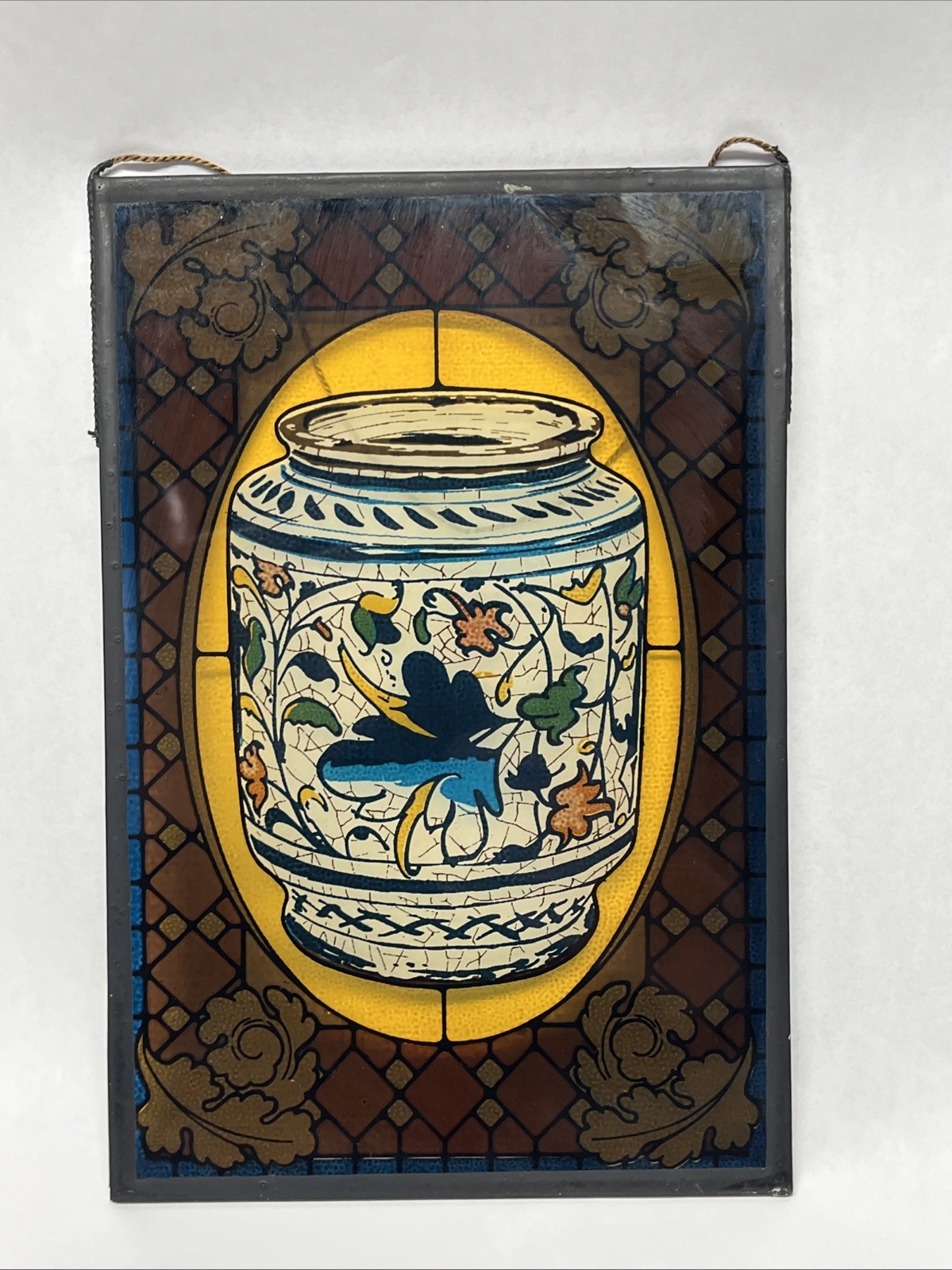 RX Pharmacy Wall Hanging Glass Plaque Vintage 9”x 6” Sun catcher Stained like
