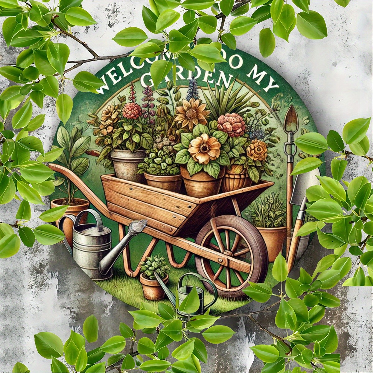 Tin Metal Signs 8X8 In Round 2D Flat Printed Metal Iron Garden Welcome Plaque