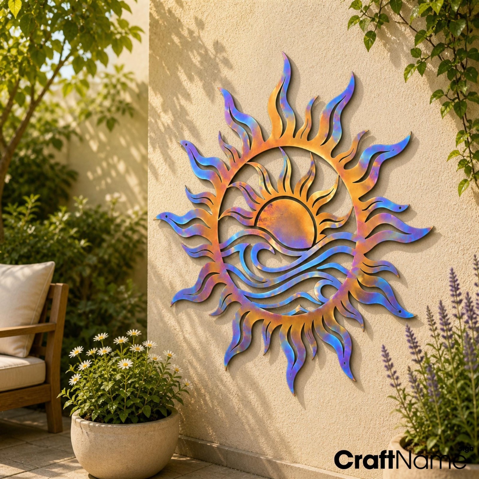 Ocean Sun Wave Metal Wall Art, Coastal Decor for Outdoor Patio or Garden
