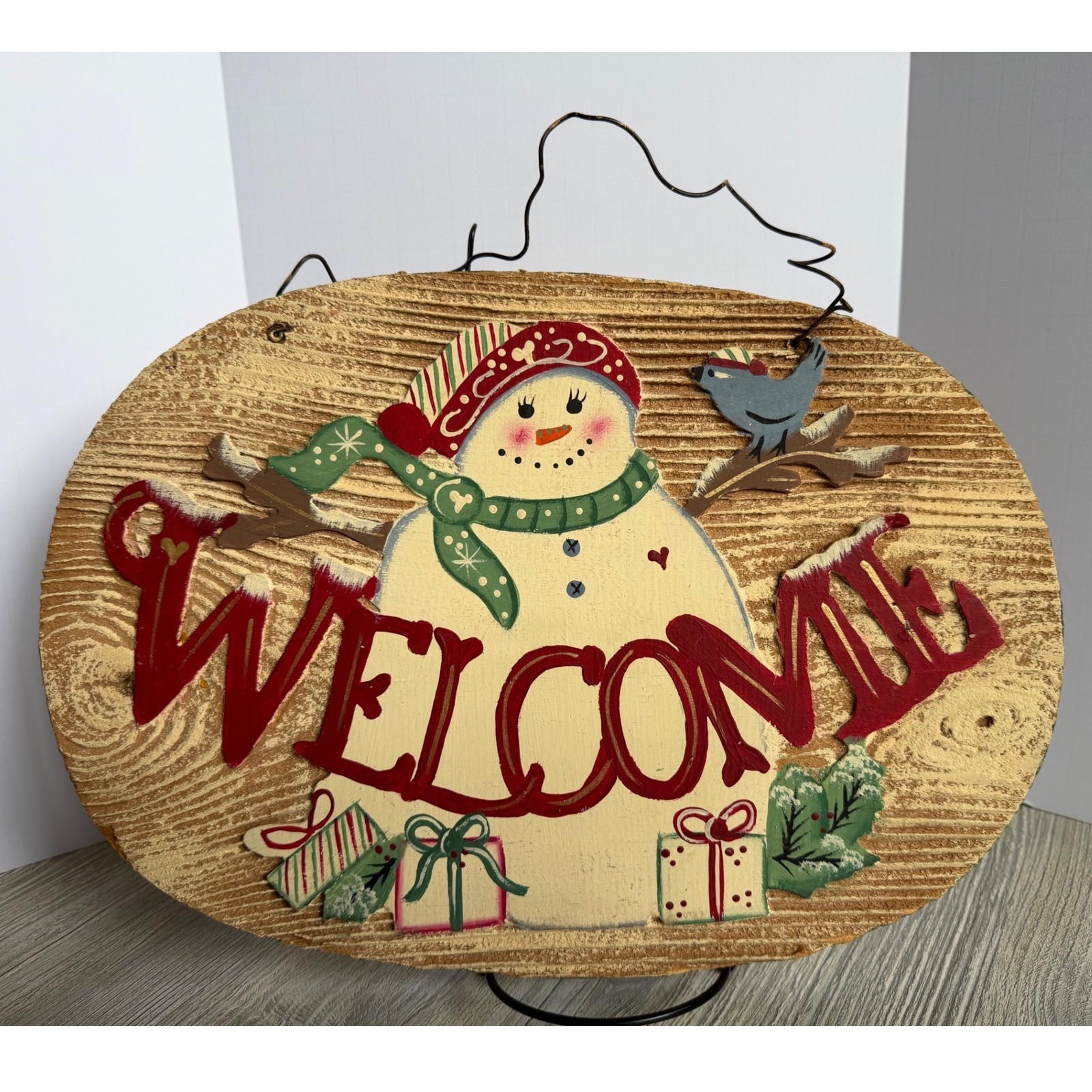Wendy’s Folk Art Snowman Welcome Sign Wood Plaque JDI Inc Christmas Decor 15in