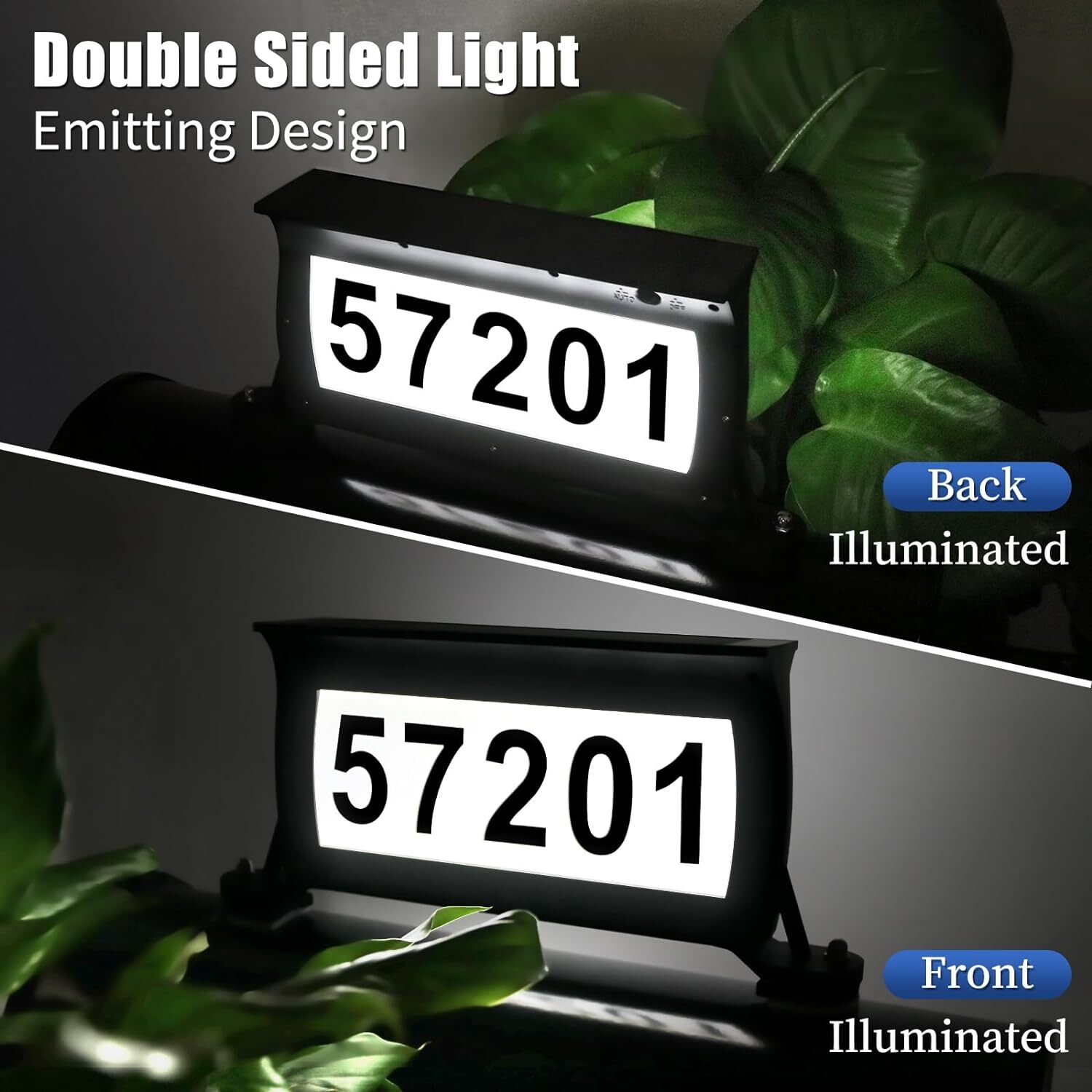 CLAONER Solar Address Sign Mailbox House Number Plaque Double Side 3 Light Color