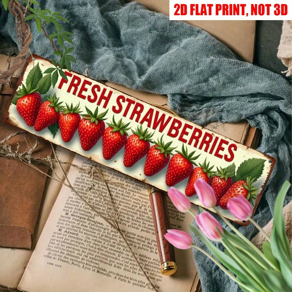 Tin Signs Fresh Strawberries 16×4 Rustic Garden Metal Decor Kitchen Cottage Farm
