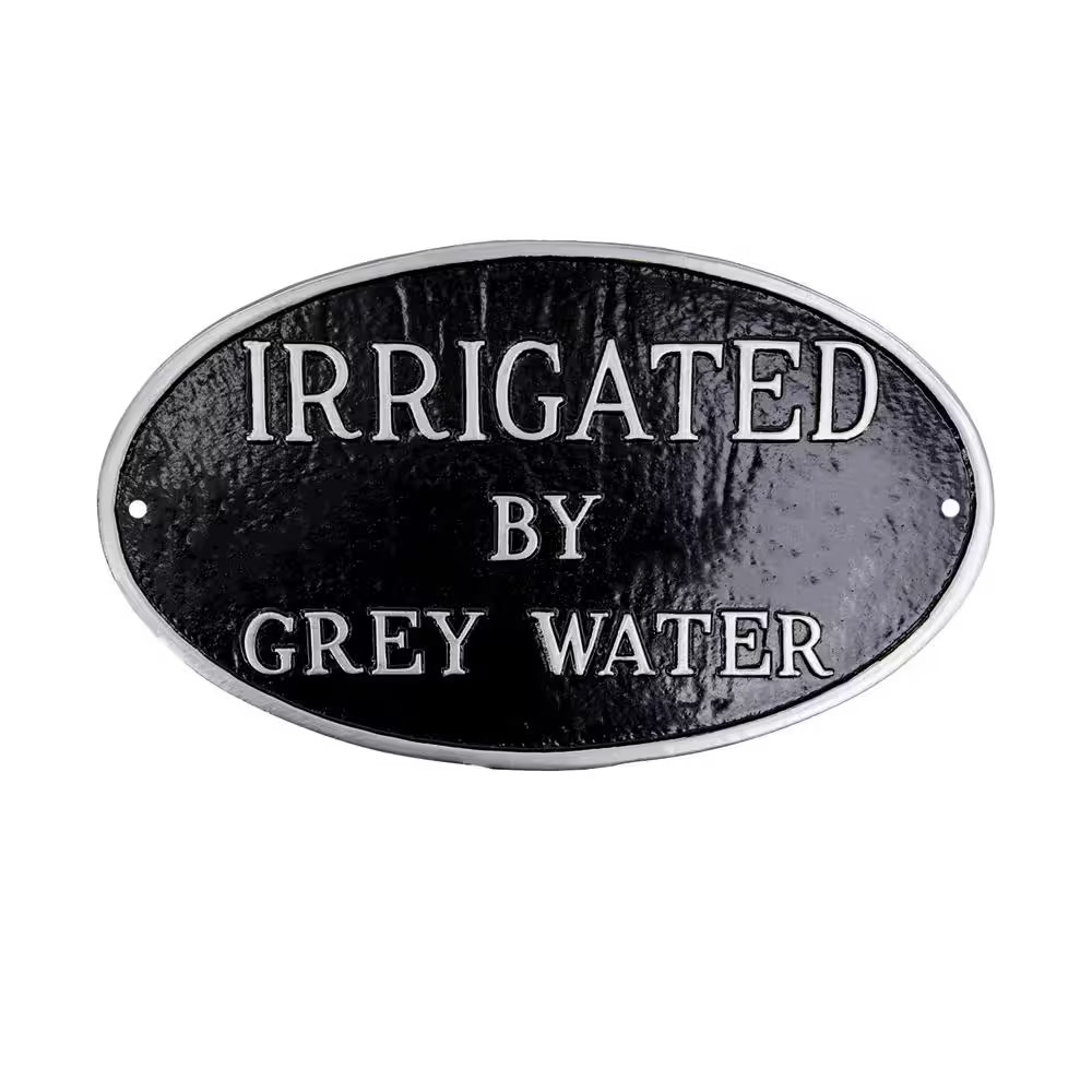 6 In. X 10 In. Small Oval Irrigated by Grey Water Statement Plaque Sign – Black/