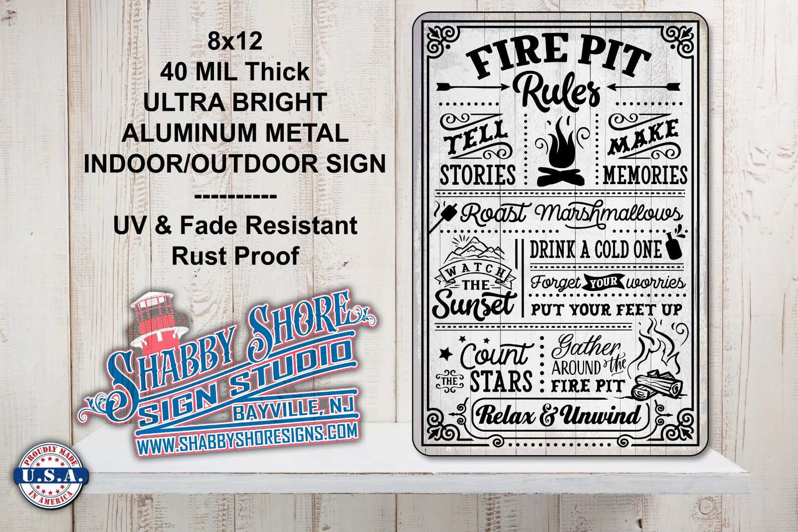 Fire Pit Rules Sturdy Metal Indoor/Outdoor Sign 8×12