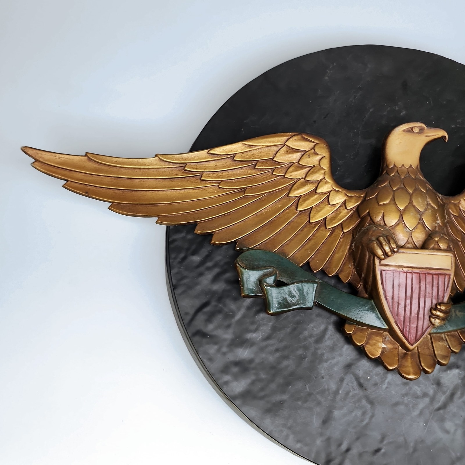 Sexton 1966 USA Bald Eagle Shield Wall Plaque 23″ Cast Aluminum Federal MCM