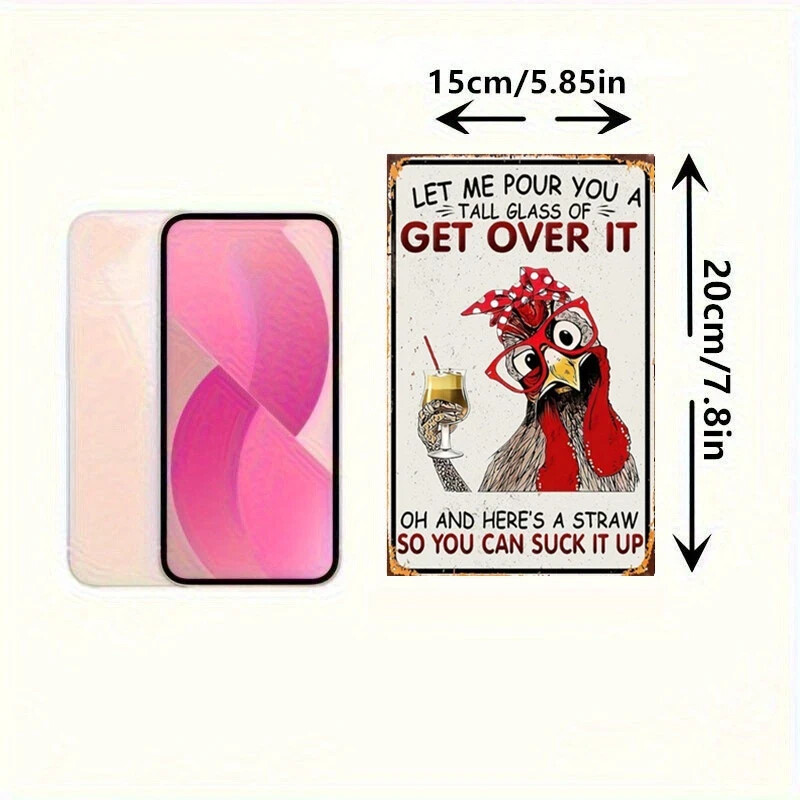 NEW 8×6 Funny Tin-Style Fiberboard Sign of Hilarious Cynical Heartless Chicken