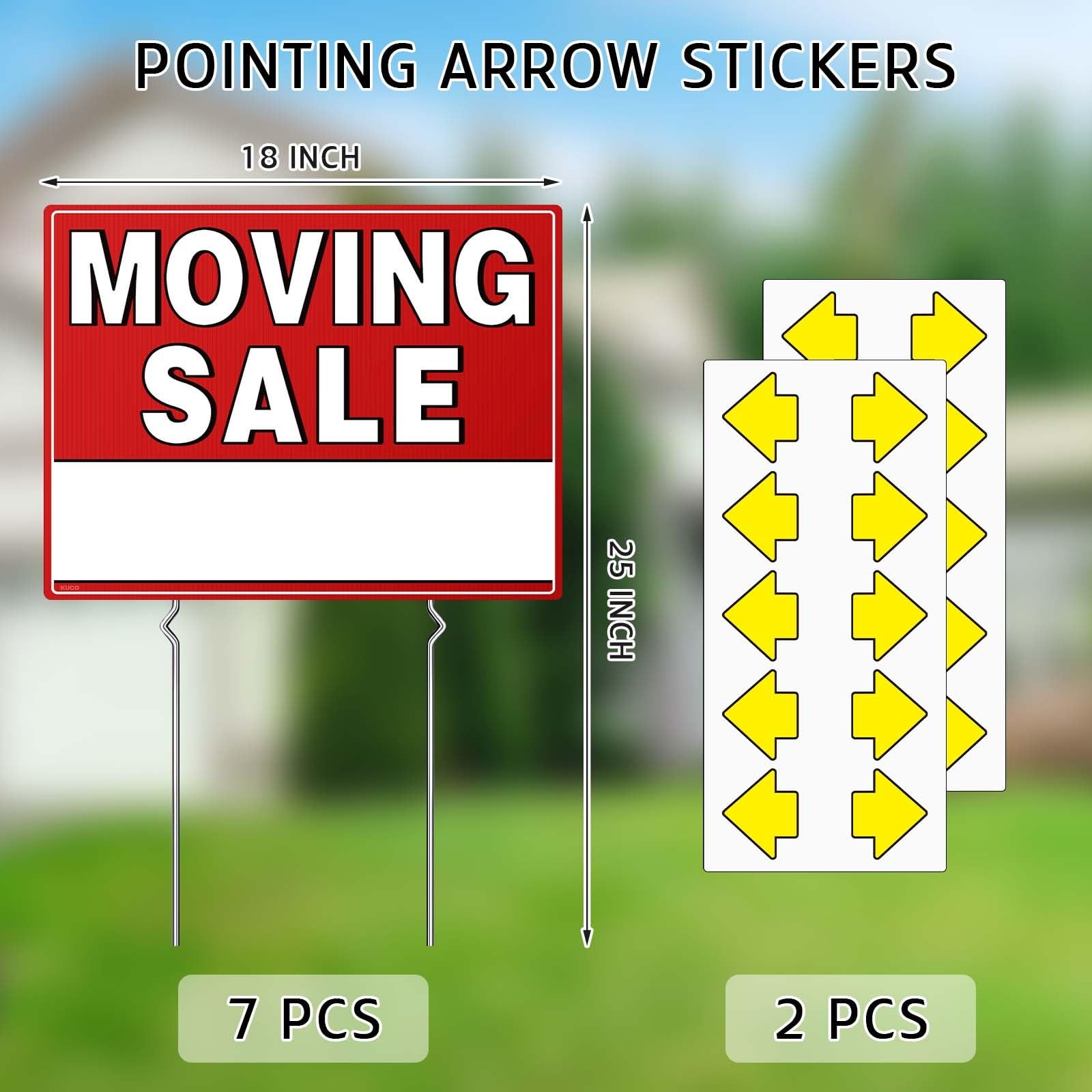 Weather-Proof Moving Sale Signs, 7 Pack, 17″x13″, Double-Sided with Arrows