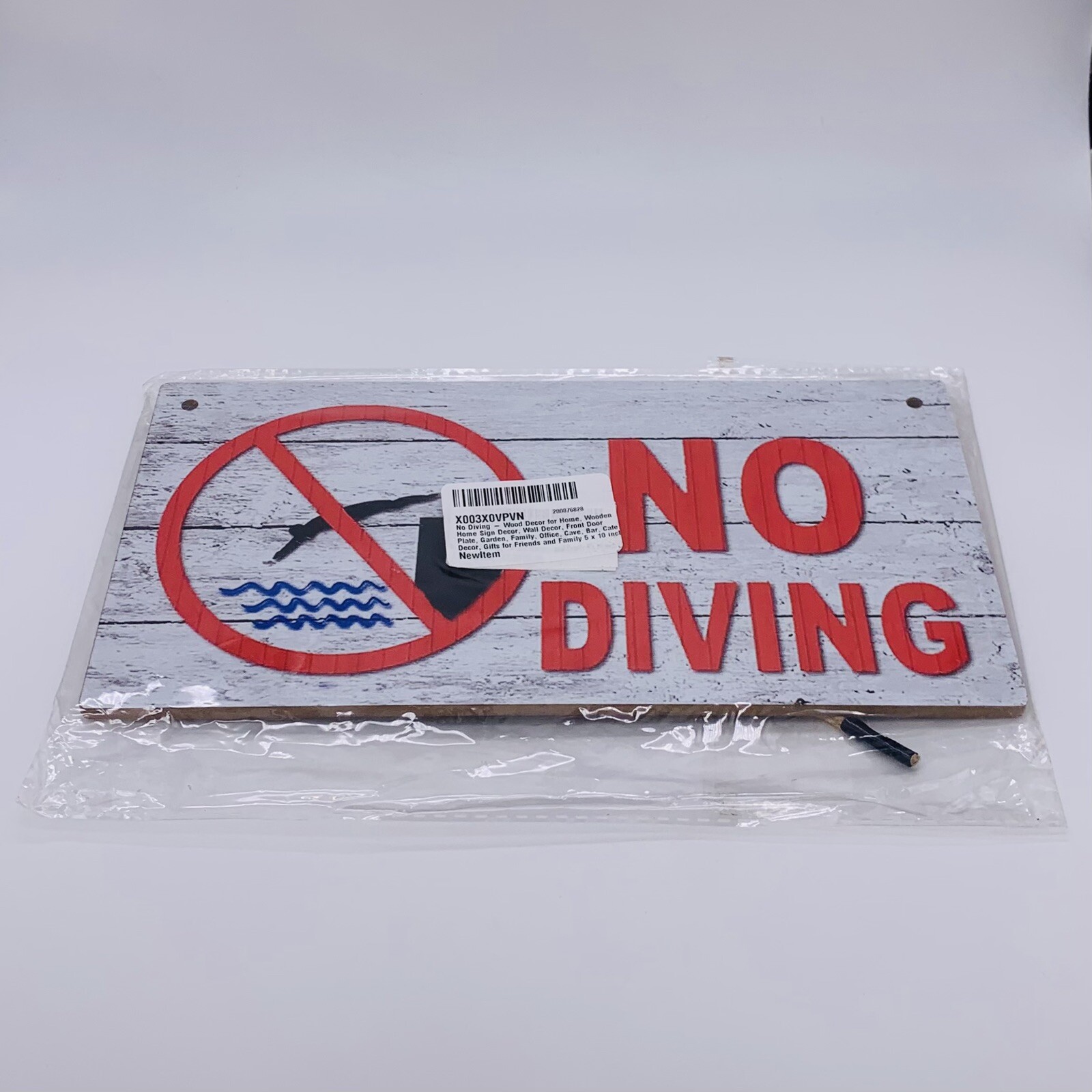 No Diving 5” x 10” Wooden Wood Sign with Rope Hanger Wall Decor – Open Box