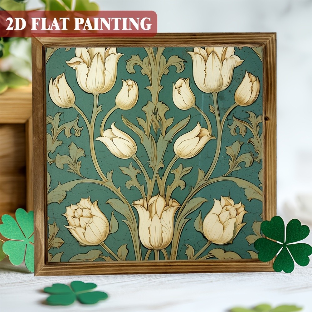 Vintage White Tulip Wooden Framed Art Farmhouse Style Floral Home Wall Decor