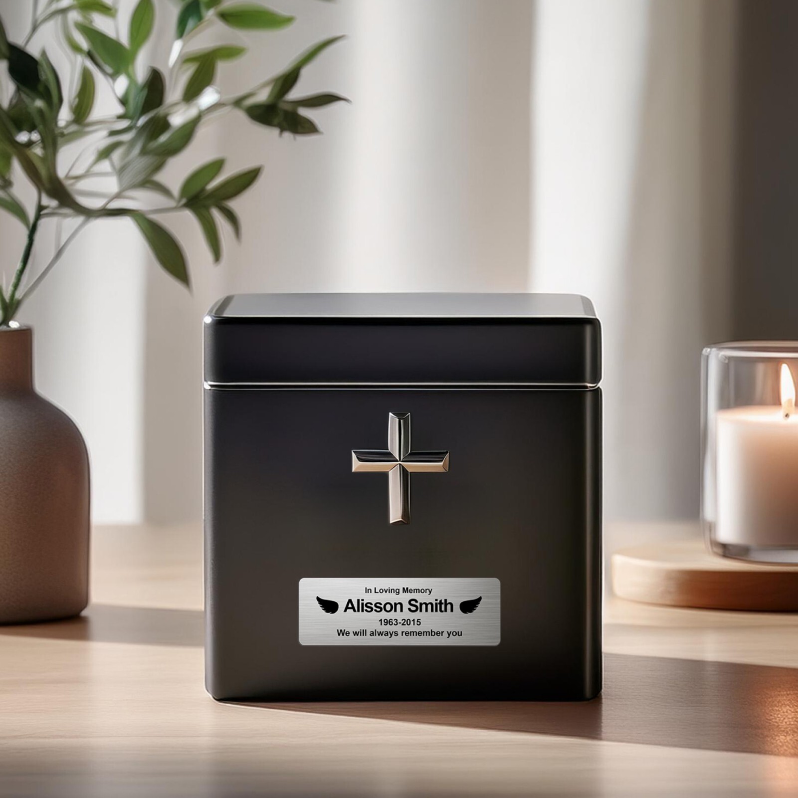 Custom Memorial Urn Nameplate – Personalized Stainless Steel Plaque for Ashes