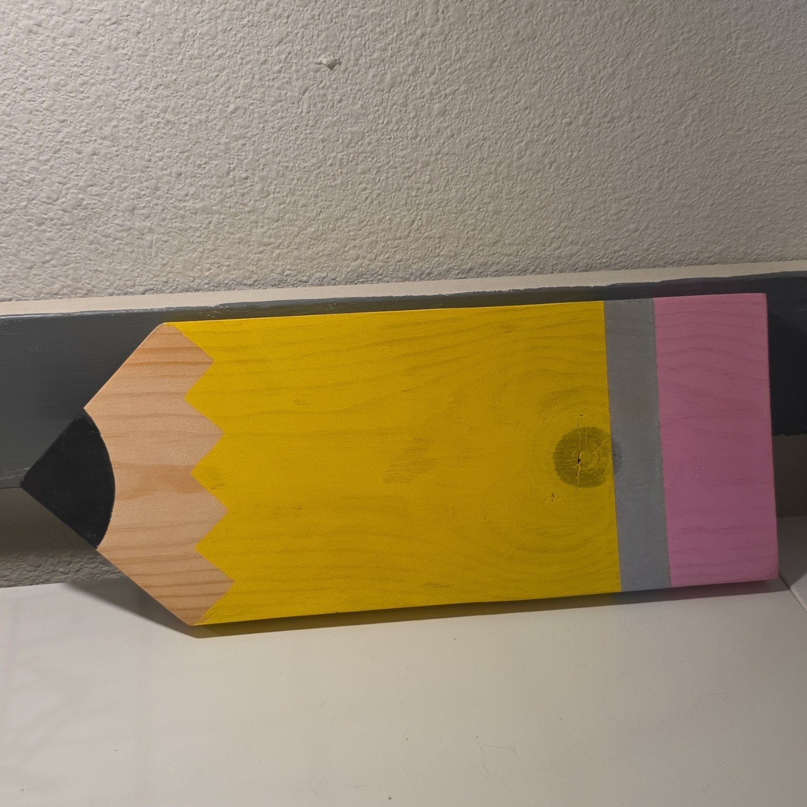 Wood Painted Pencil-Shaped Decorative Plaque Sign, Yellow Pink Gray Black