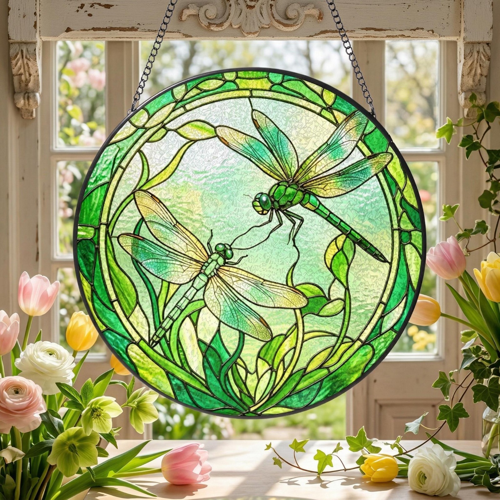 Dragonfly Stained Glass , Dragonflies Suncatcher Window Hanging,Nature