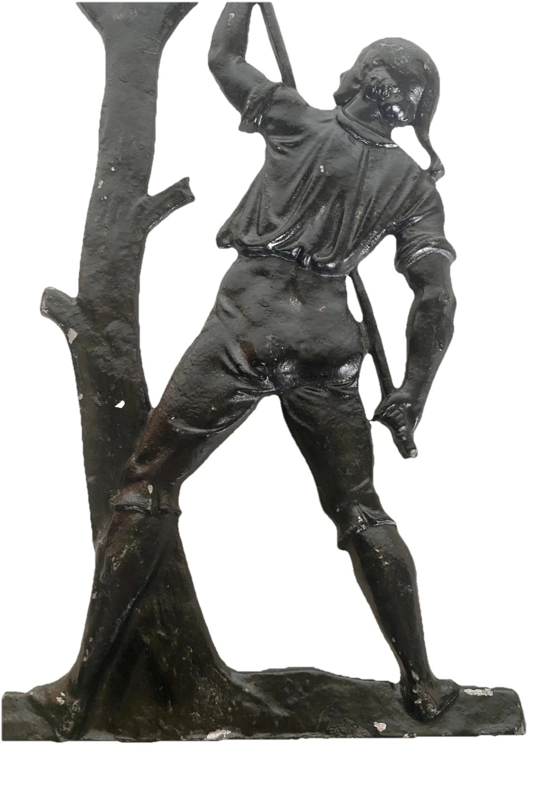 JZH 1957 Vintage Black Cast Metal Silhouette of a Man Picking Fruit/Apples 17″T