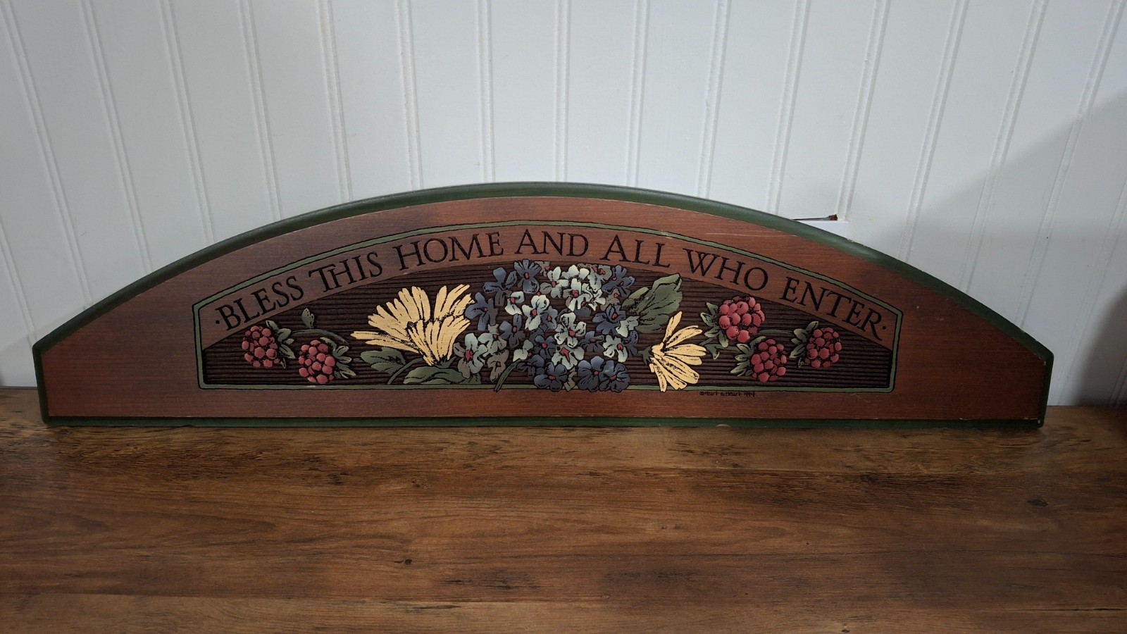 Vintage 1994 Heart to Heart Wooden Sign Bless This Home And All Who Enter Floral