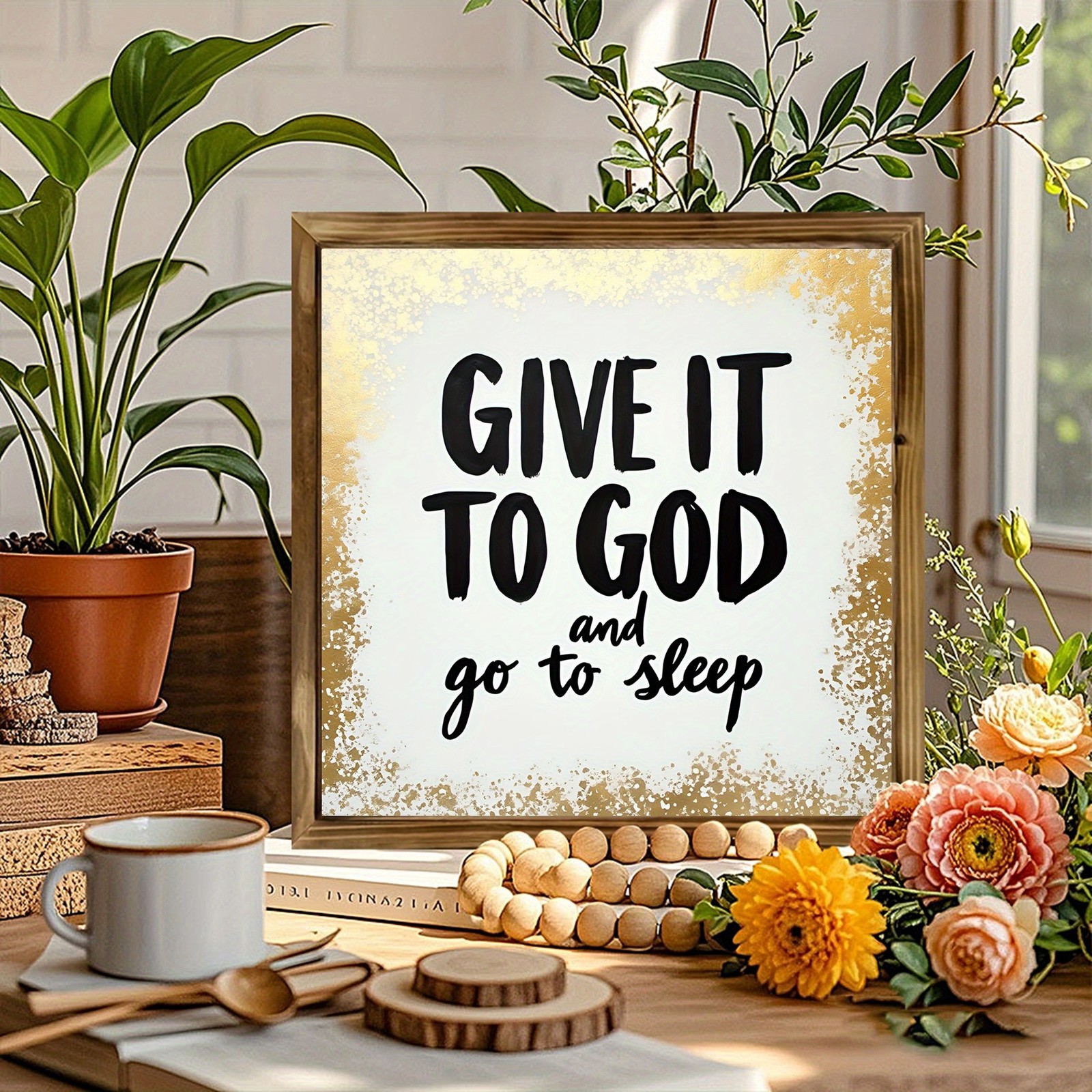 Christian Give It To God And Sleep Neutral Farm Bedroom Living Wall Art Plaque