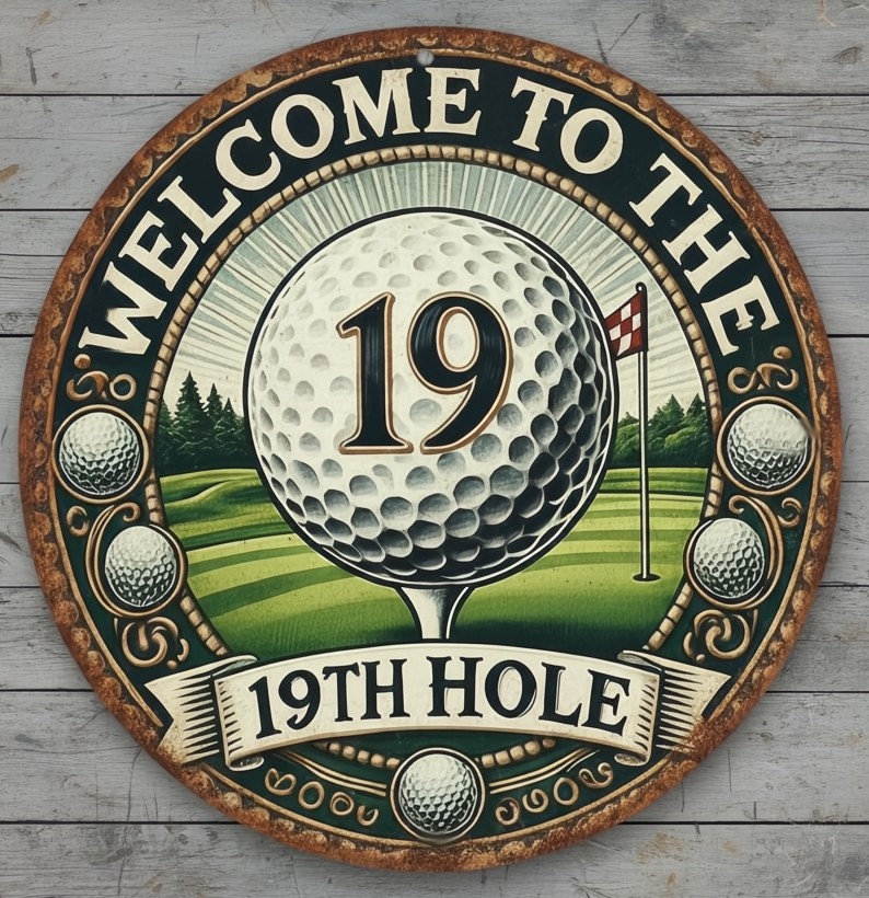 Welcome To The 19th Hole 8″ Diameter Novelty Metal Sign Made In USA