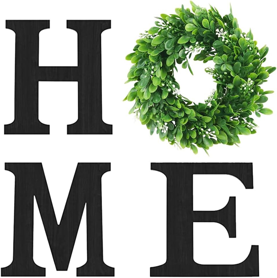 Wood Home Sign with Artificial Eucalyptus Wreath for O, Hanging Farmhouse Wall H
