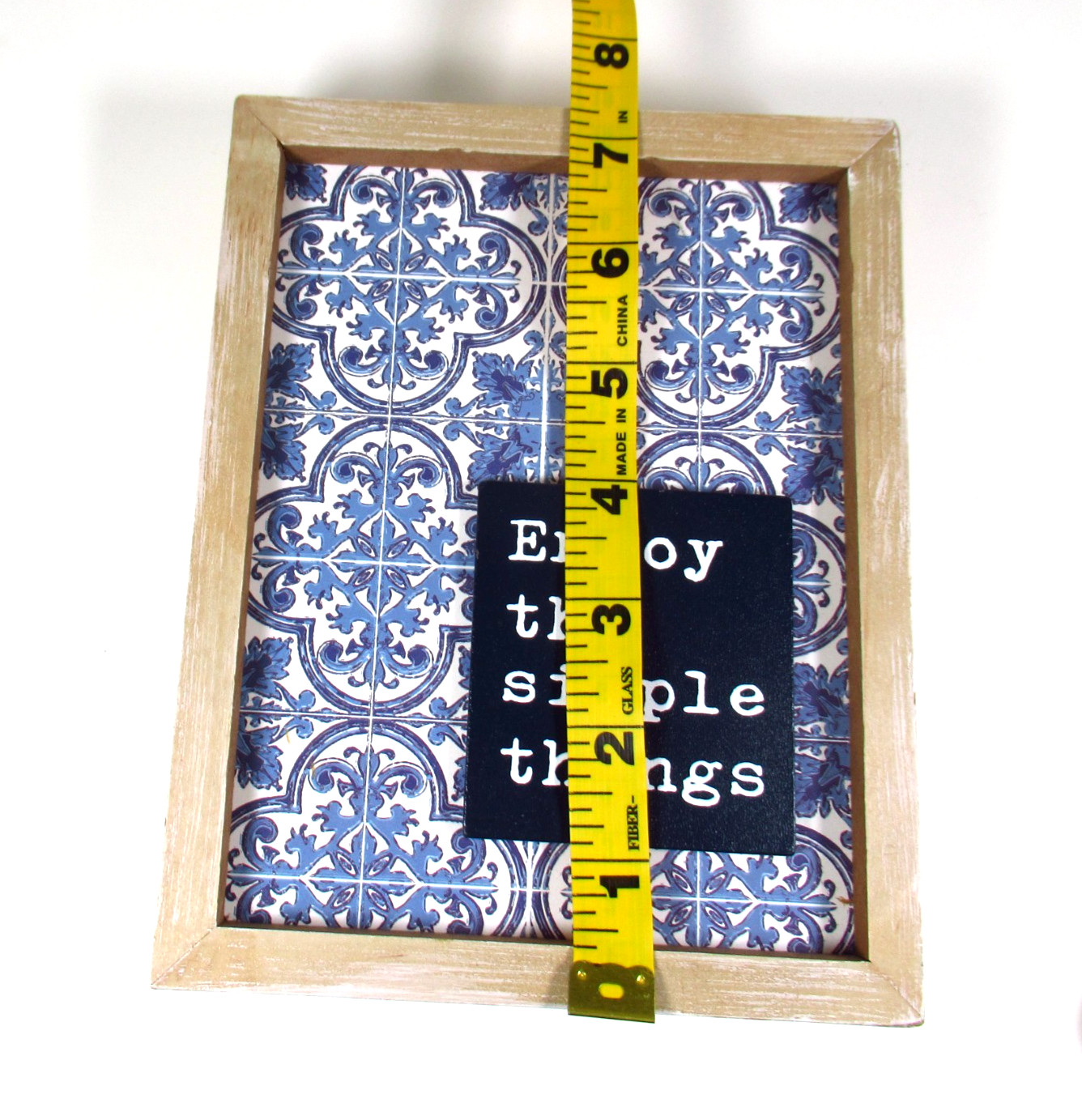 Enjoy the Simple Things Wooden Wall Sign Blue Tile Pattern Farmhouse Decor