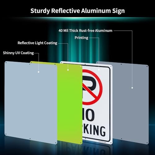 4 Pack No Parking Sign, 14″ x 10″ .040 Rust Free Aluminum – Reflective, UV