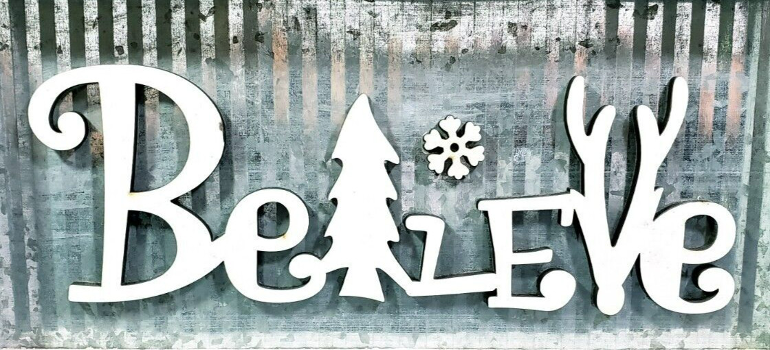 Christmas Believe Metal & Wood Sign 12.25″ x 6″ NWT Midwood Brands LLC