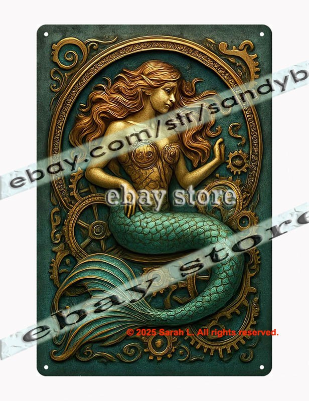 Mythic Mermaid Tin Sign Ocean Fantasy Wall Art 3D effect