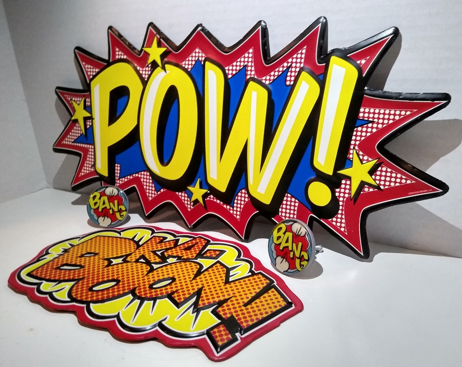 4 Piece Comic Book Hero Room Metal Signs Door Knob Hobby Lobby POW BANG KA-BOOM!