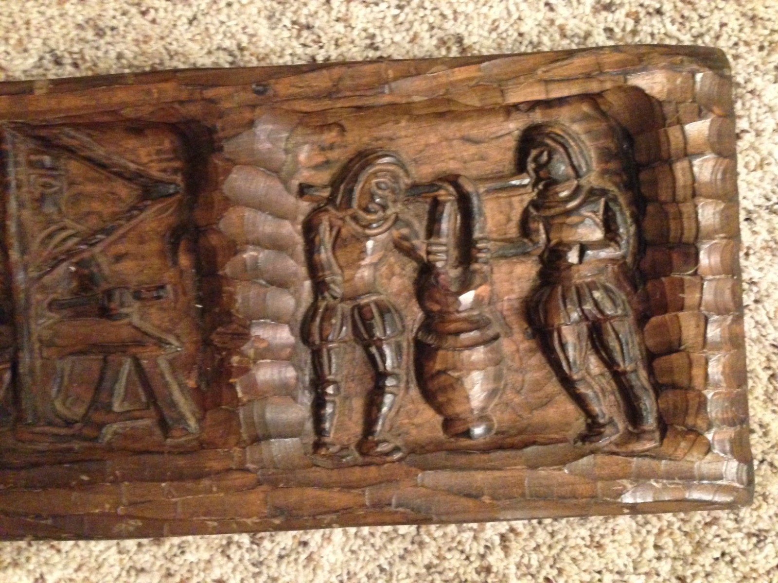 VTG. Hand Carved Wood Story Board Wall Panel 39.5” Folk Art Architectural OOAK