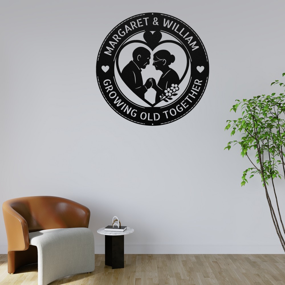 Personalized Old Couple in Heart Metal Art Sign Anniversary Valentines day Gift