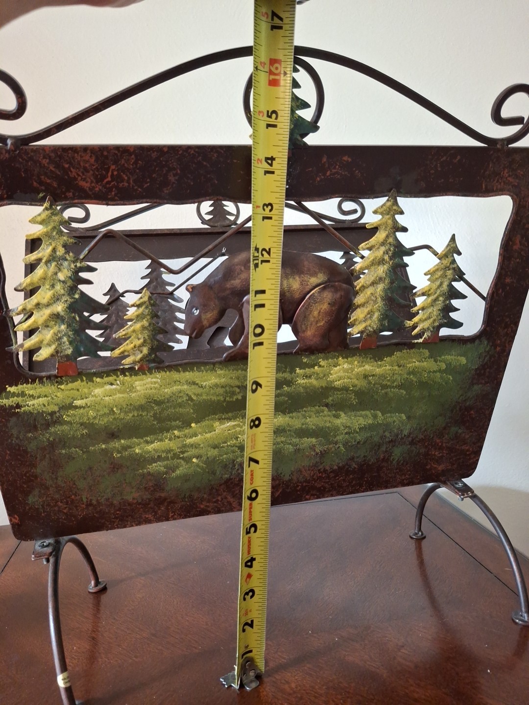 Firewood Carrier Holder Magazine Metal Silhouette Cut Out Bear Trees Cabin Woods