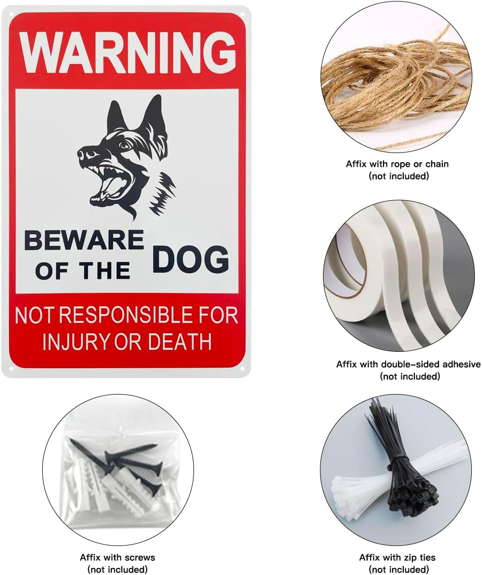 Reflective Aluminum Beware of Dog Sign, 12×8 Inches, 2-Pack, Waterproof