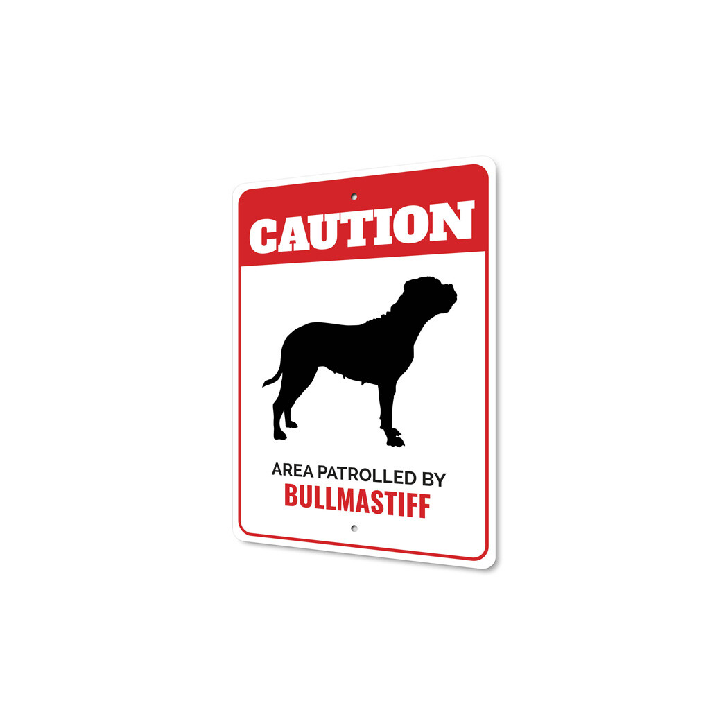 Patrolled By Bullmastiff Caution Metal Sign Wall Decor Beware Warning Breed Pet