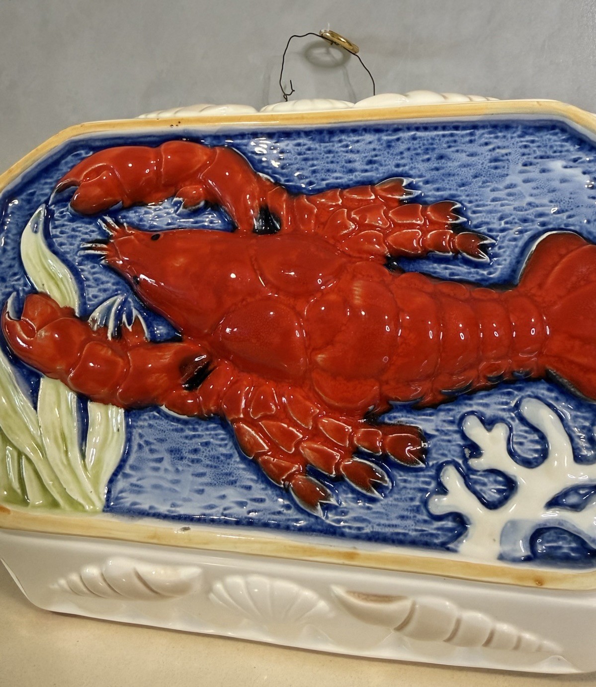 Japanese Majolica Lobster Wall Mold Ready To Hang 11×8 in