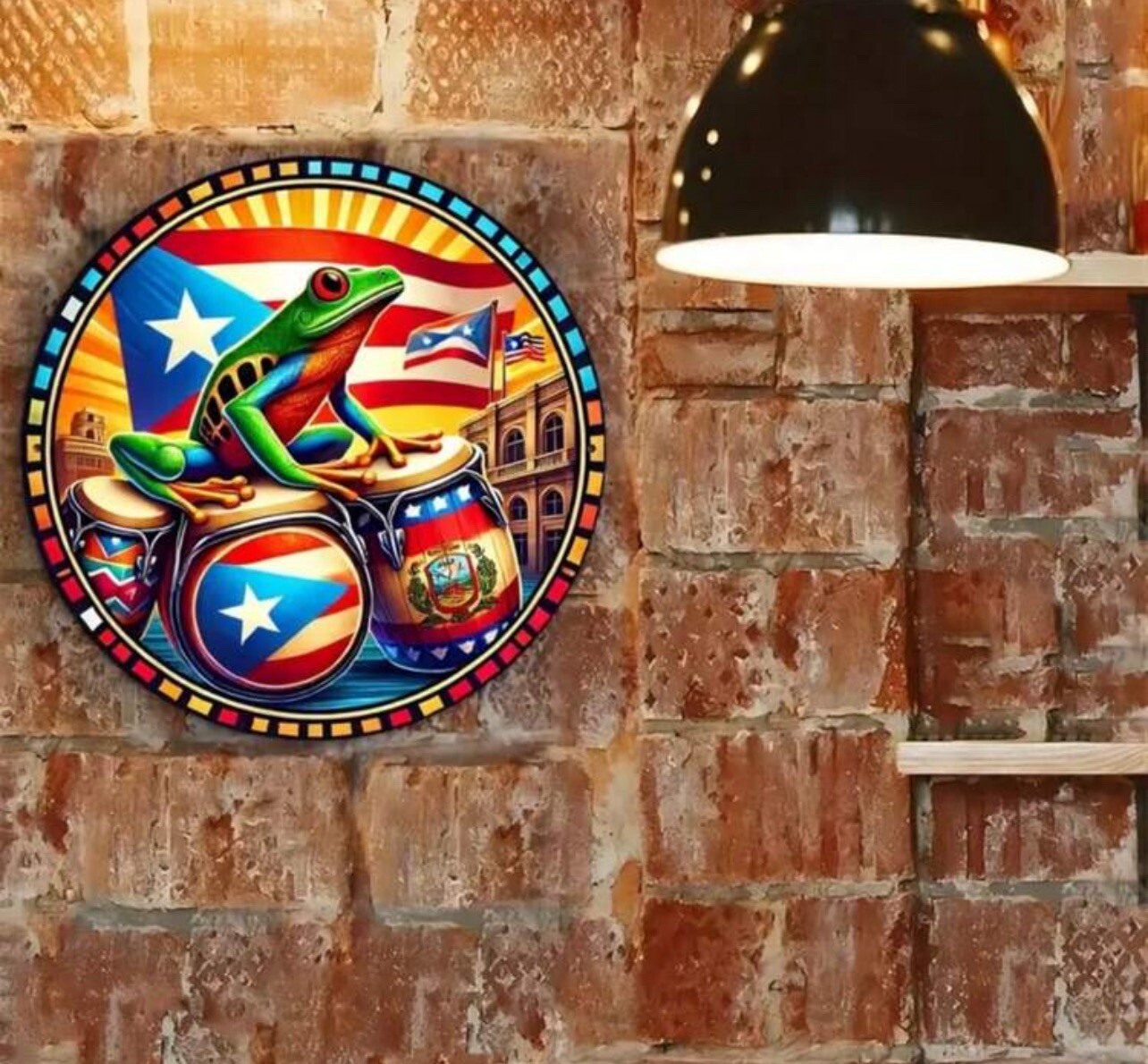Puerto Rico 8″ Round Metal Sign – Iron Wall Art Coqui Puertorrican Flag Boricua