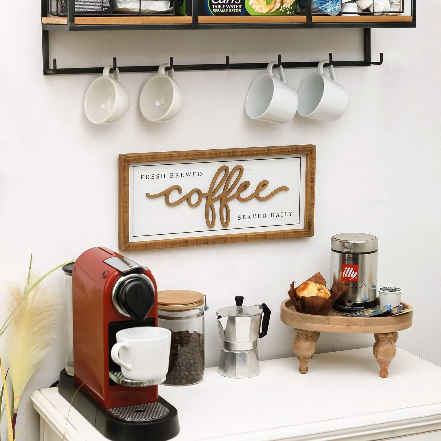 NIKKY HOME Farmhouse Coffee Signs for Bar, Vintage Wood Coffee Station Decoratio