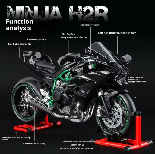 Kawasaki Ninja H2R Diecast Motorcycle Model Smoke Effect Collector Gift 1:9