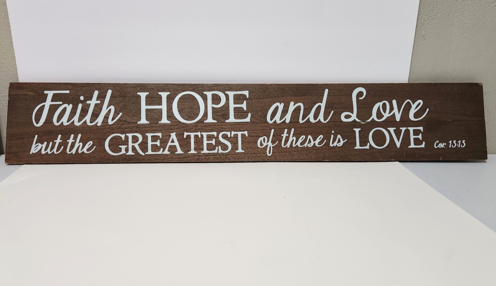 Distressed Wood Sign W/stand Inspirational Home Decor Christian 1 Cor 13:13