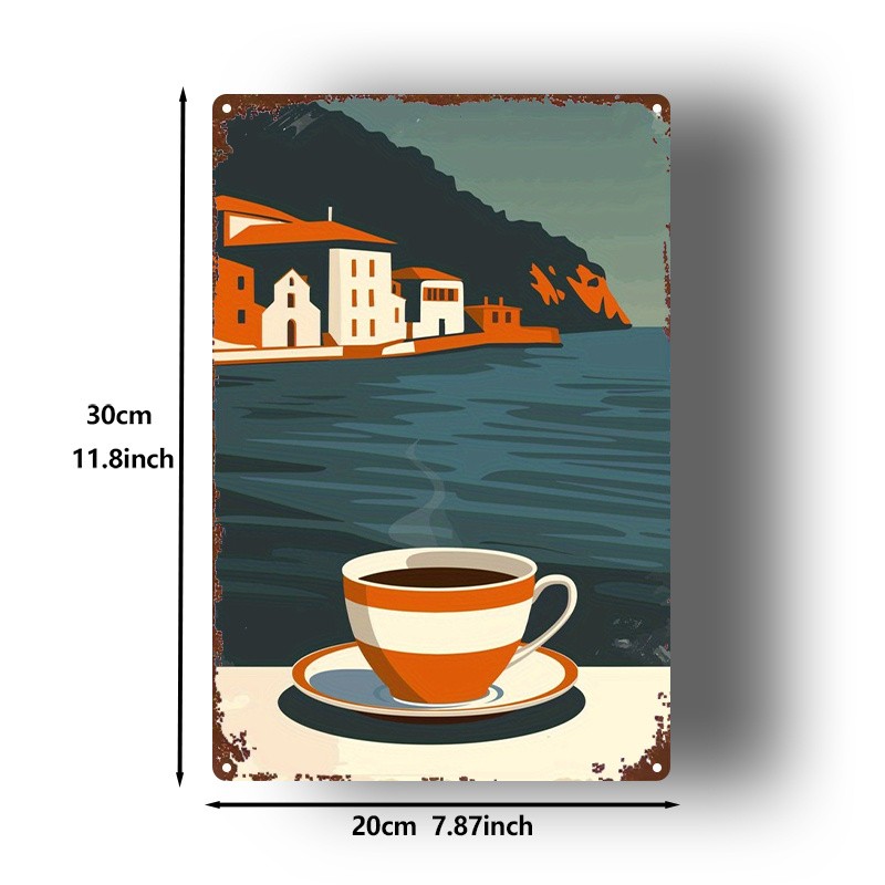 Square Metal Mediterranean Style Cup Art Sign, 8×12 Inches