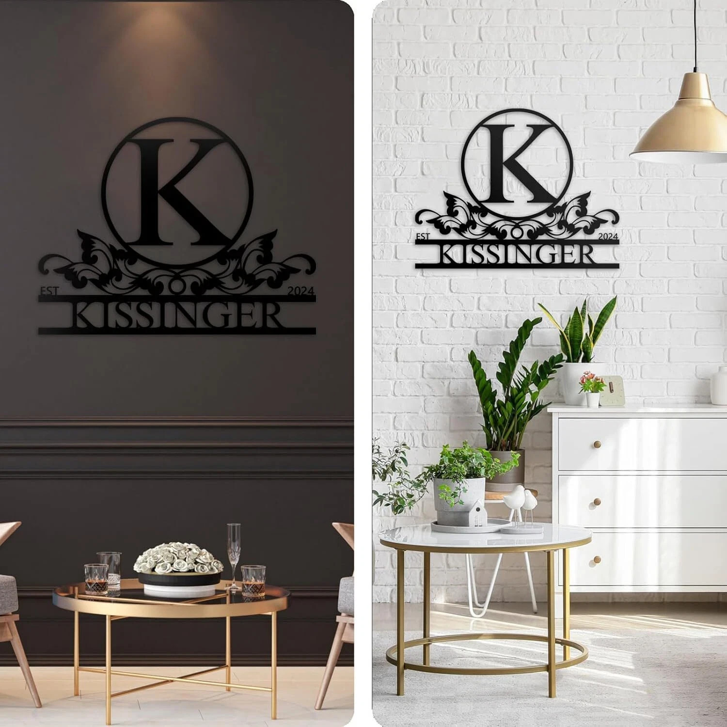 Personalized Family Name Metal Sign Custom Monogram Wall Art Decor Door Hanger