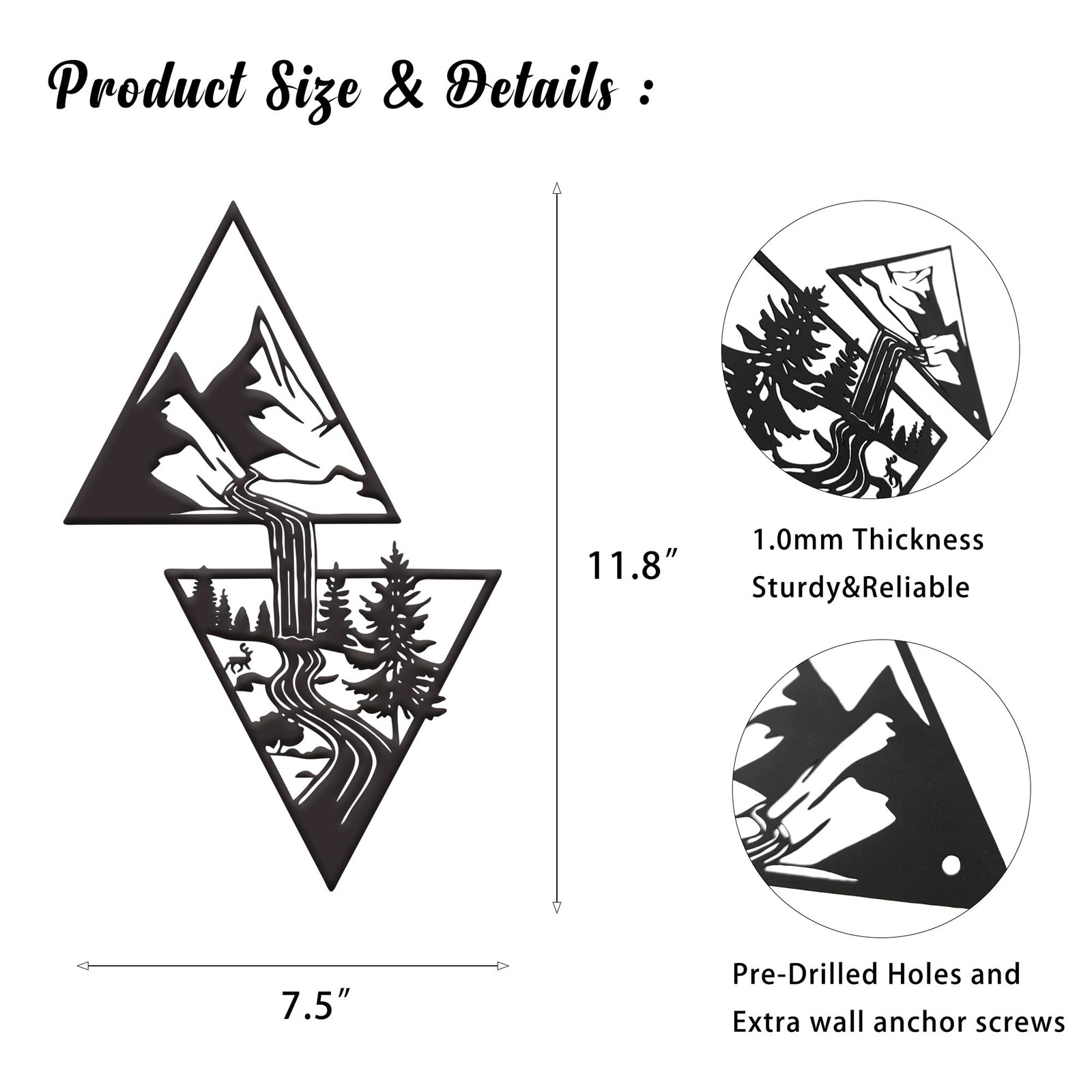 Xedatric Elegant Metal Mountain Wall Art – Perfect Nature, Forest & Waterfall…