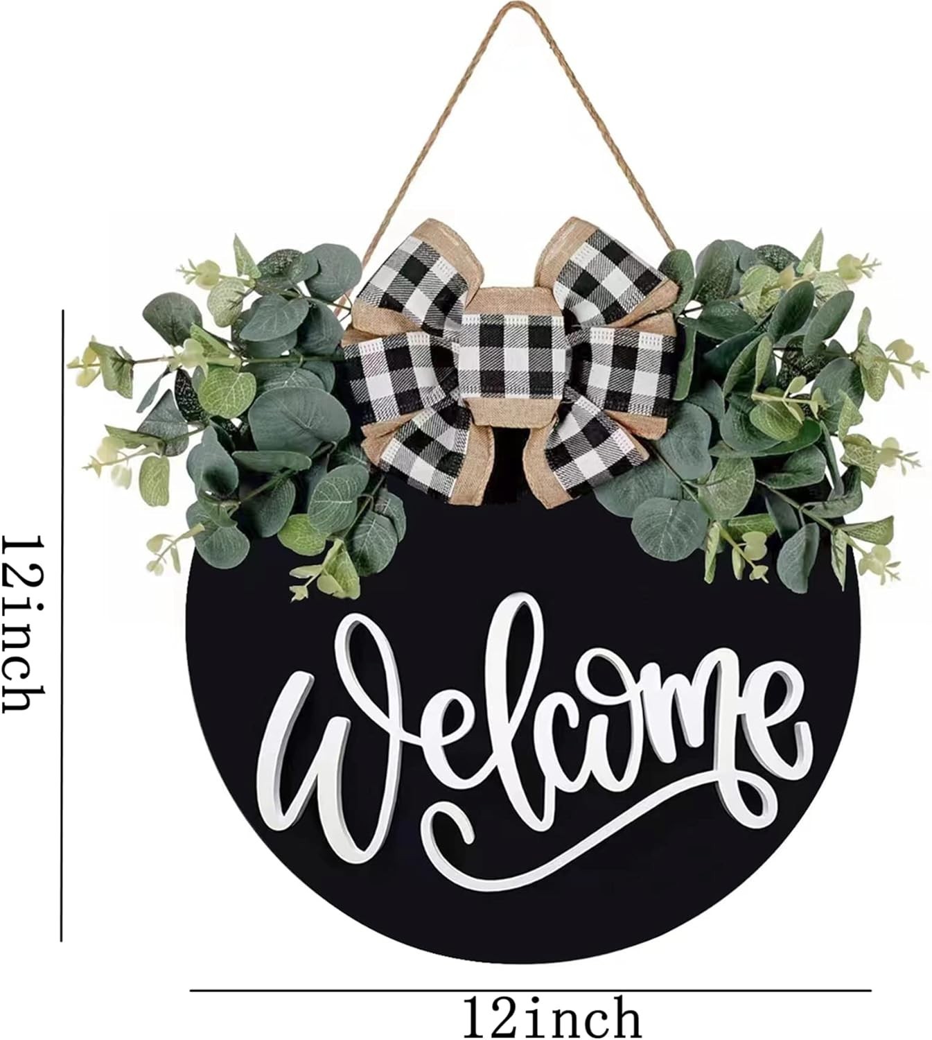 Welcome Sign for Front Door Porch Decor Farmhouse Wreath Wall Decor Φ30cm Rou…