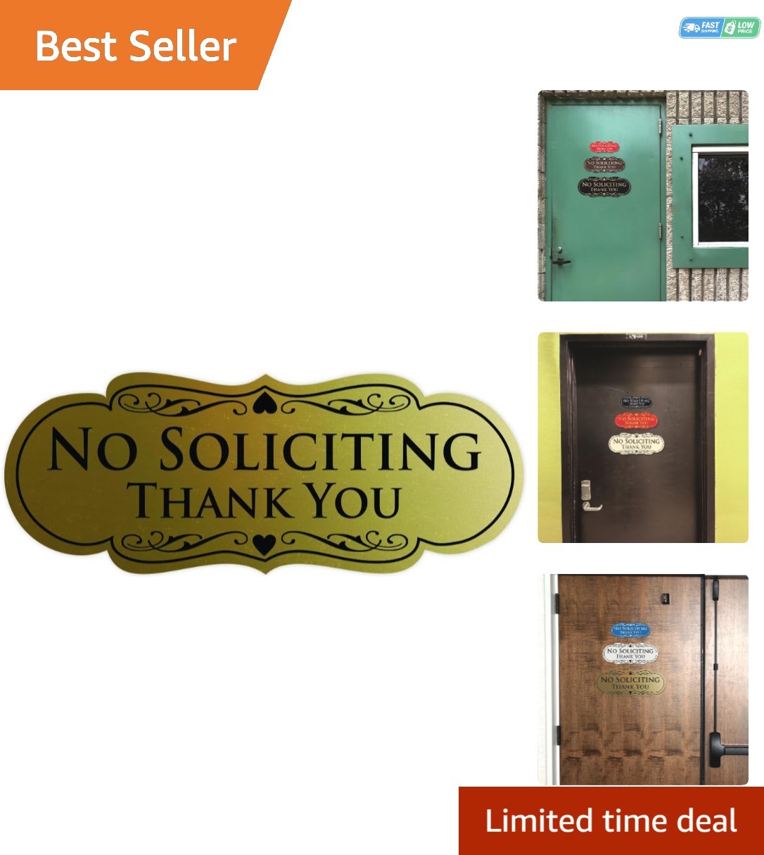 Elegant Brushed Gold No Soliciting Sign – Perfect for Home & Office Privacy
